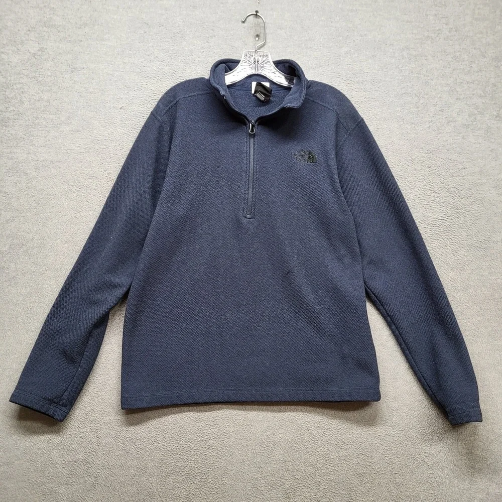 The North Face Men‎ Sweatshirt Large Blue Solid Logo 1/4 Zip Pullover
